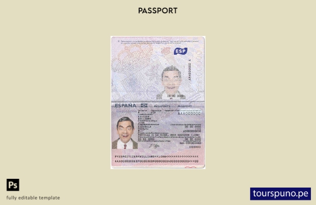 Plantilla de pasaporte de España ( presente) lista para imprimir